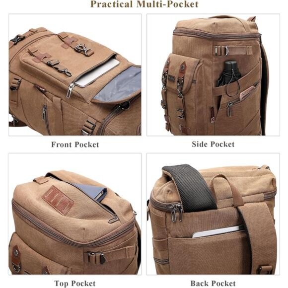 Travel Backpack for Men Women Canvas Backpack Carry on Luggage Rucksack - Picture 5 of 7